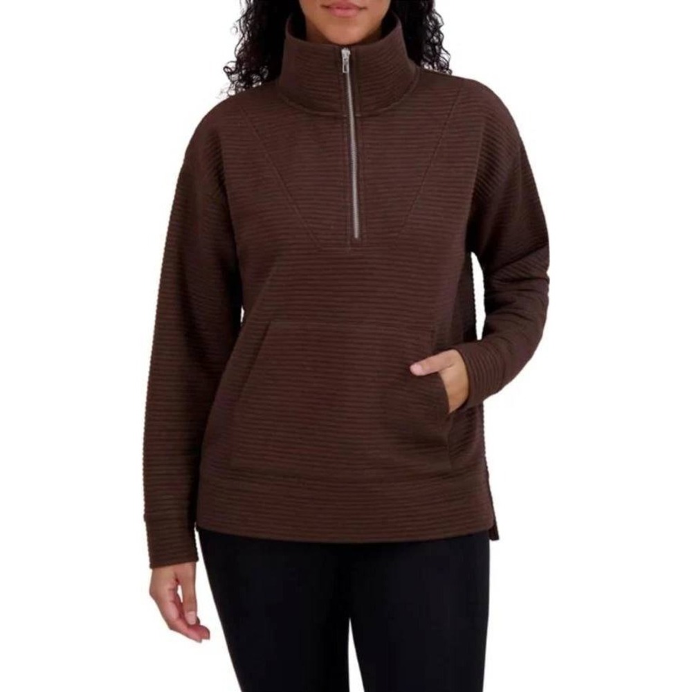 NWT Kirkland Signature Women's M Brown Ottoman Half-Zip Sweatshirt Polyester